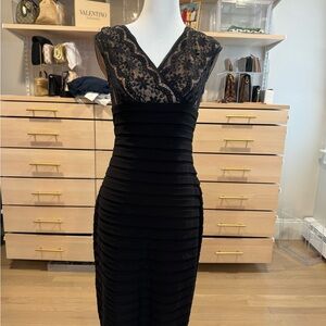 Adrianna Papell Black Lace V-Neck Midi Dress